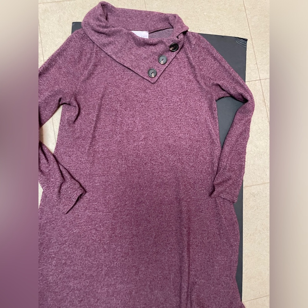French Grey Women’s Burgundy Anita Sweater Dress with Asymmetrical Cowl Neckline - Picture 6 of 11